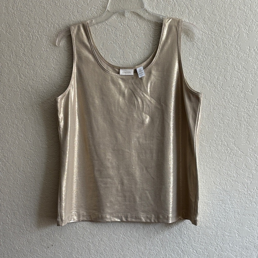 Chico's Shimmering Gold Champagne Scoop Neck Tank
